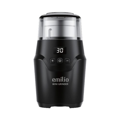 מטחנת קפה ביתית עם טיימר דיגיטלי דגם EMILIO MINI GRINDER בצבע שחור 165W